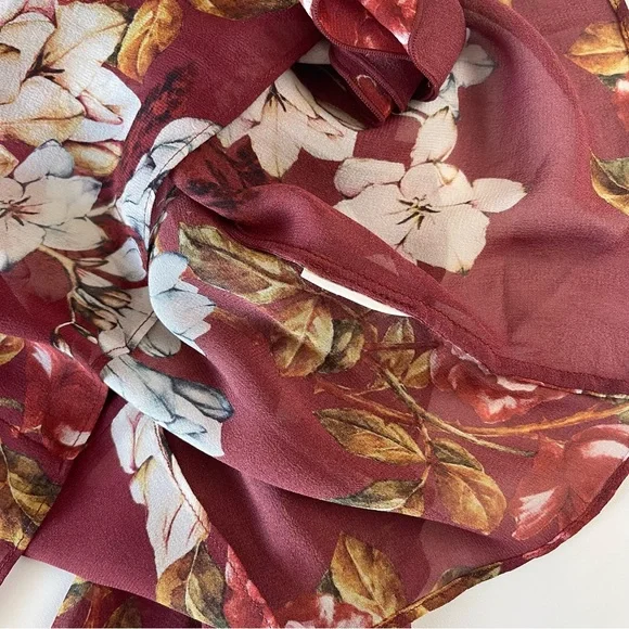 NWT NICHOLAS Floral Print Ruffle Cold Shoulder Silk Blouse - Picture 10 of 13